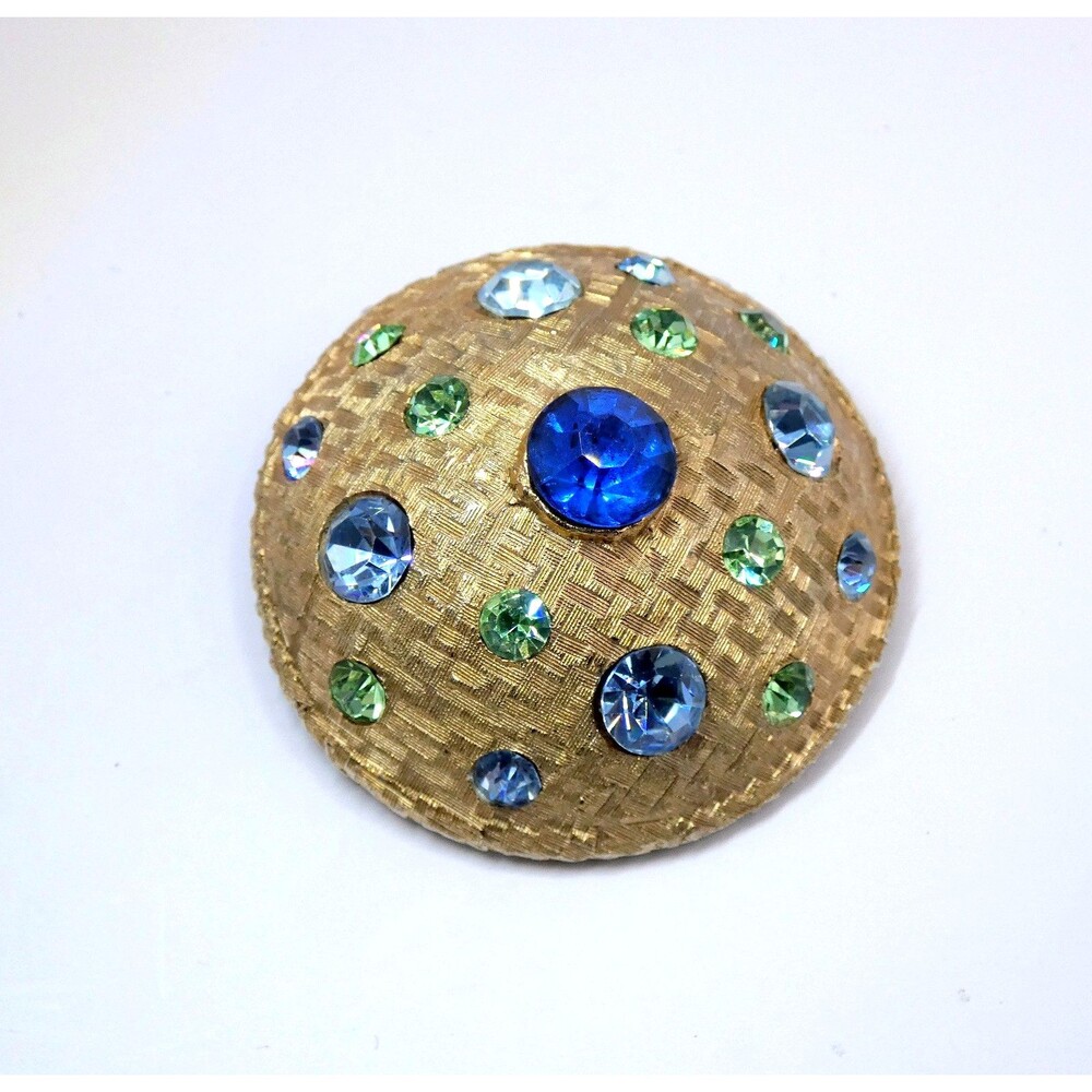 VTG Hattie Carnegie Brooch-Pendant Green & Blue  Vaseline Rhinestones GLOWS OOAK